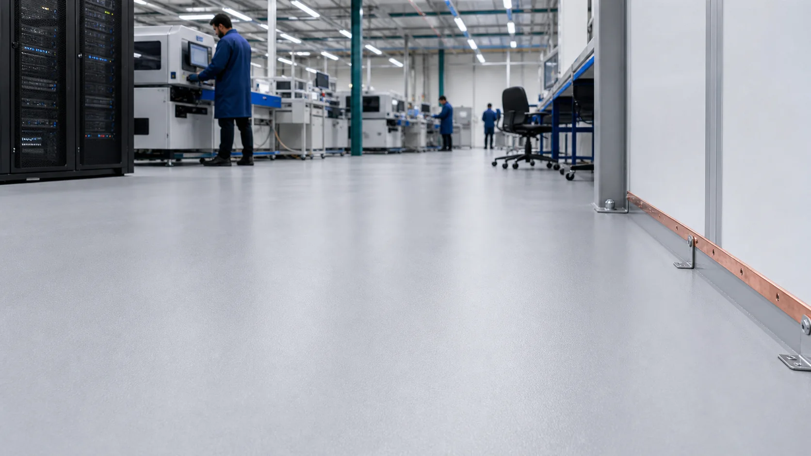 Anti-static ESD epoxy flooring in a clean electronics and data center service area in Saudi Arabia