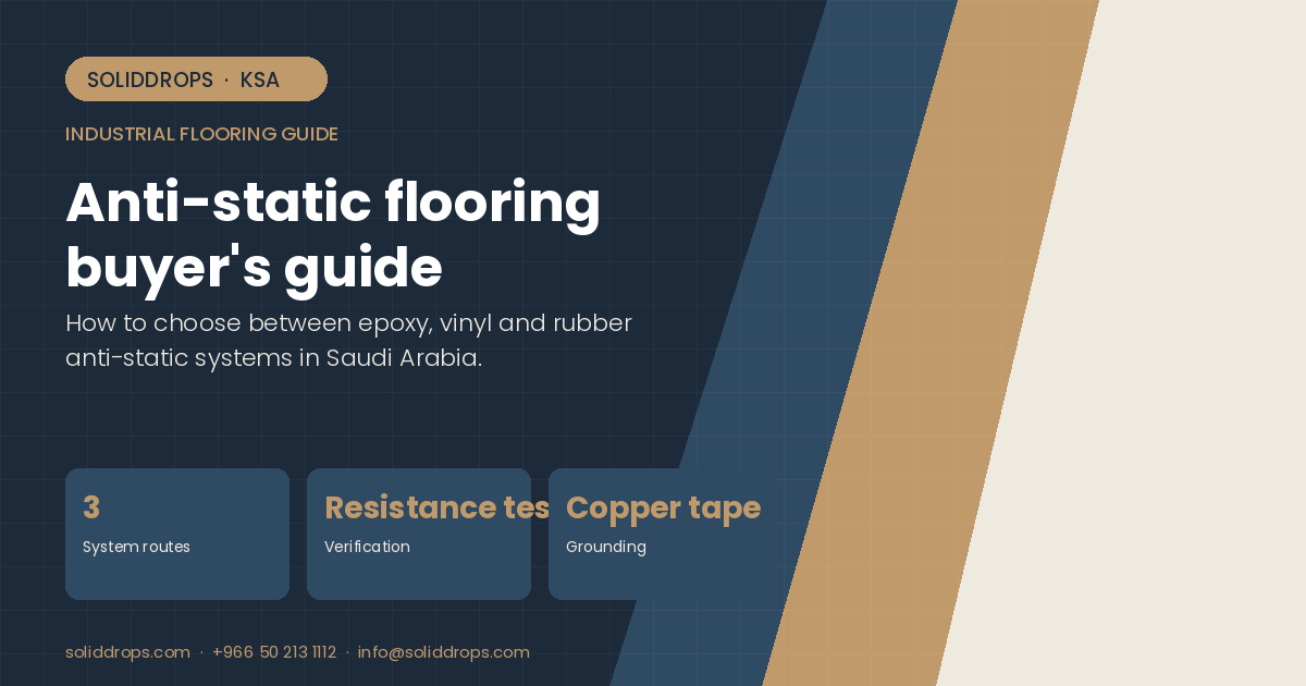 Anti-static flooring buyer's guide – SolidDrops guide cover graphic with key figures