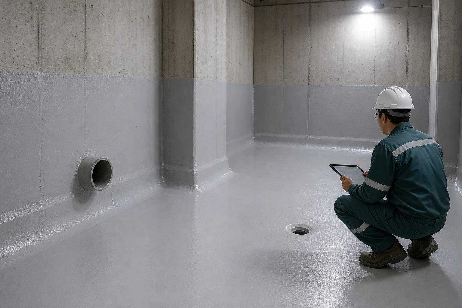 Cementitious waterproofing coating for basement and water tank concrete surfaces in Saudi Arabia