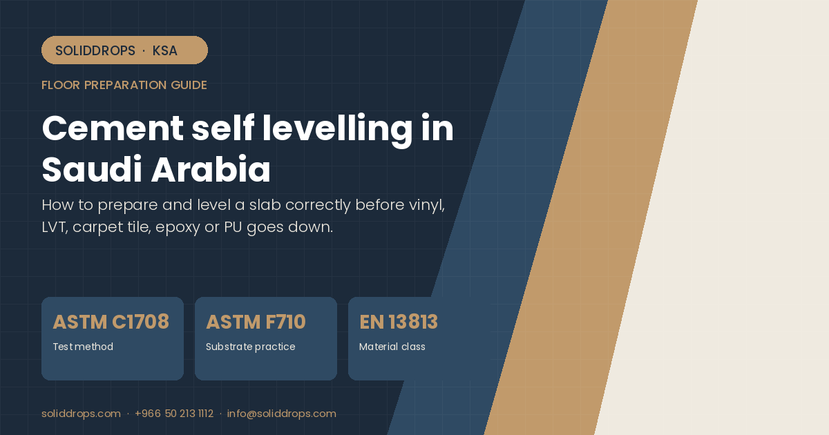 Cement self levelling in Saudi Arabia – SolidDrops guide cover graphic with key figures