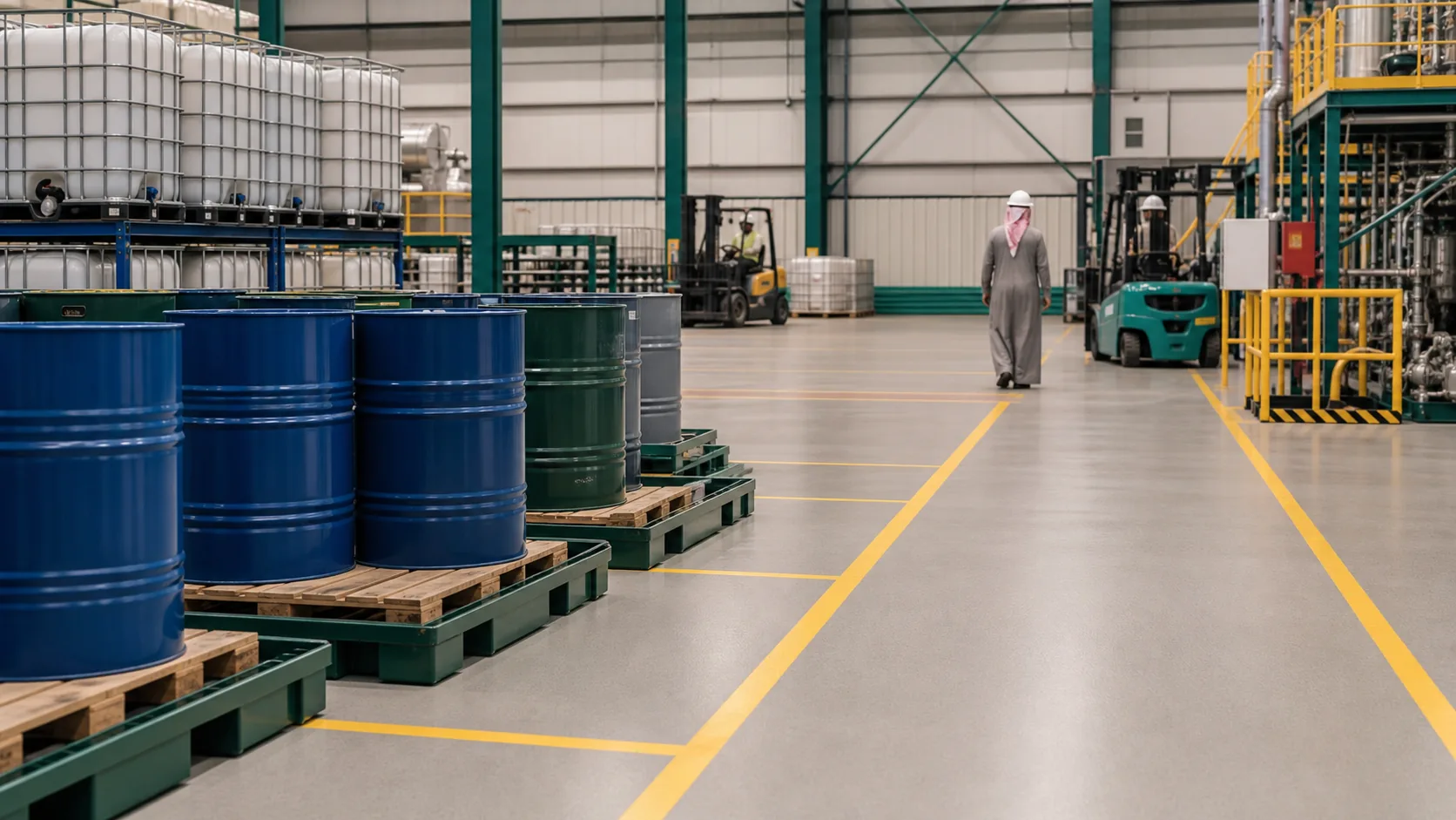 Chemical resistant industrial flooring applications for warehouses and chemical handling areas in KSA