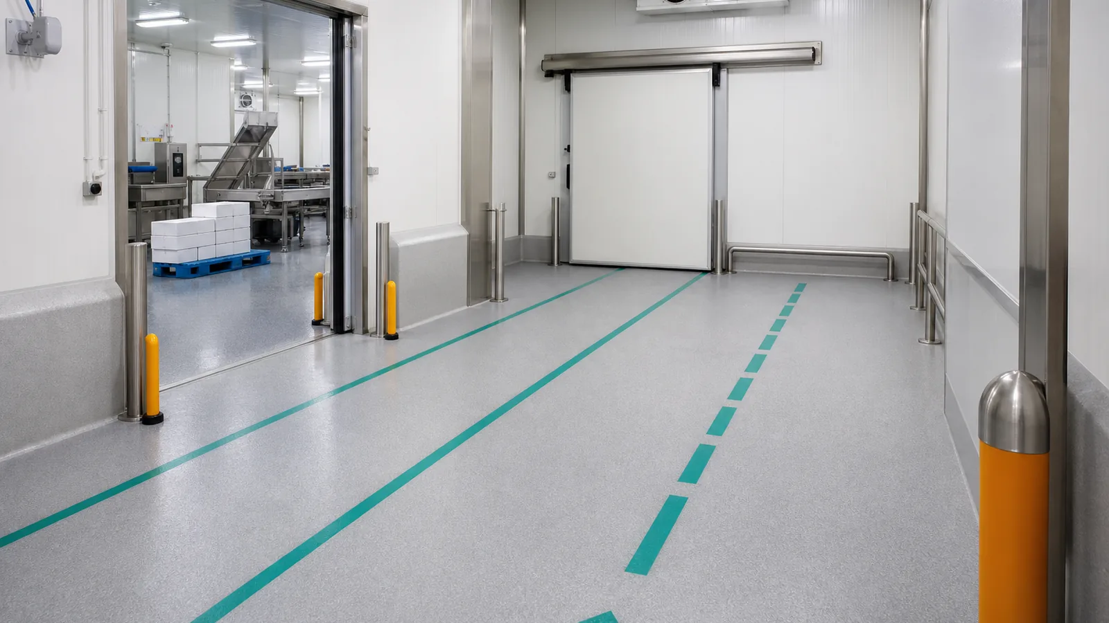 Anti slip hygienic resin flooring for cold rooms packaging and food factory traffic lanes in KSA