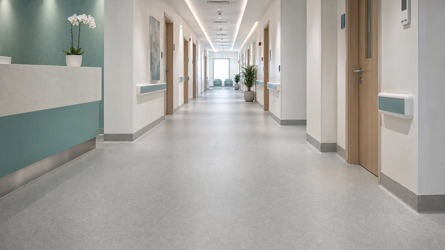 Commercial vinyl flooring for a clinic corridor in Saudi Arabia