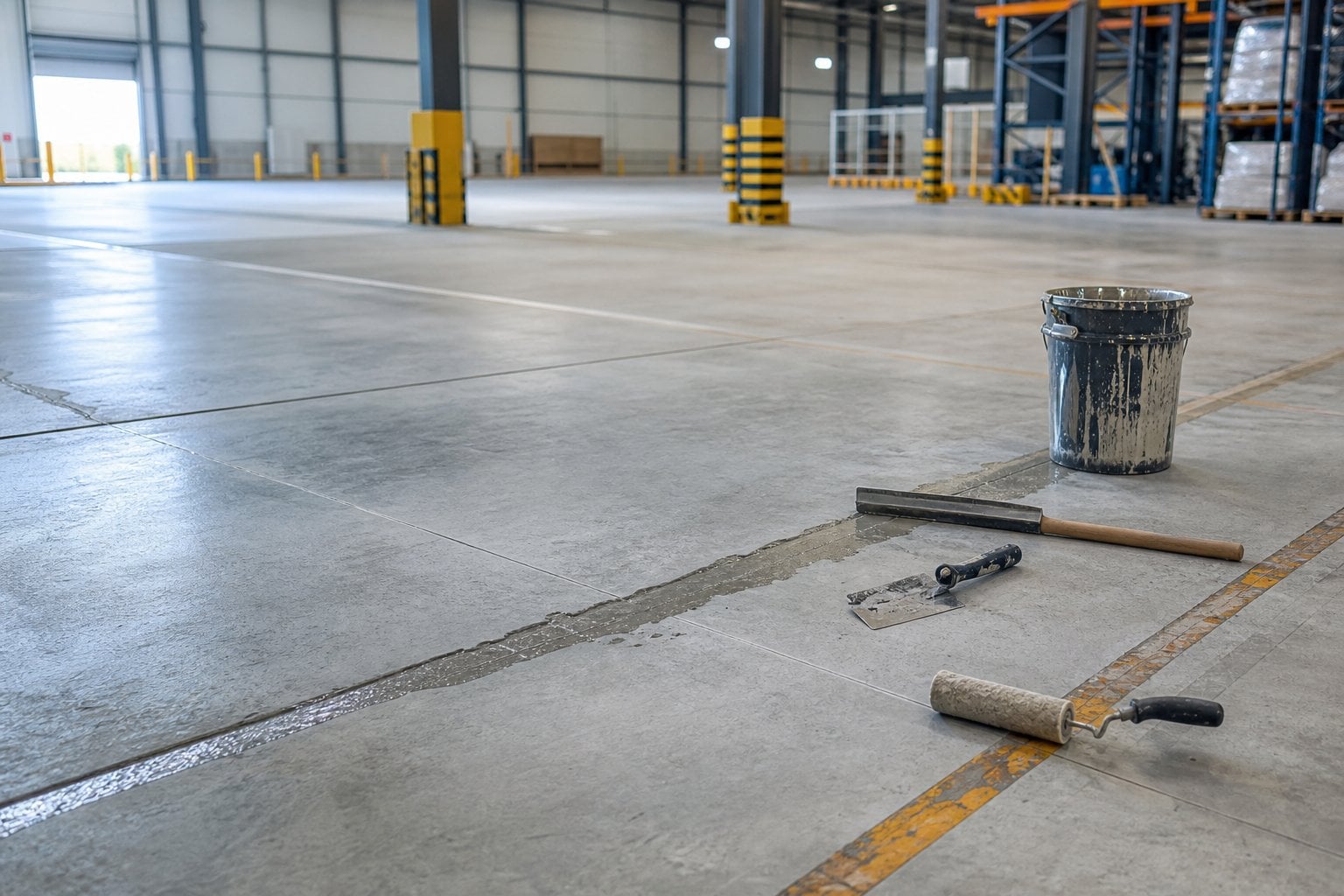 Concrete floor repair and coating preparation for a Saudi Arabia warehouse