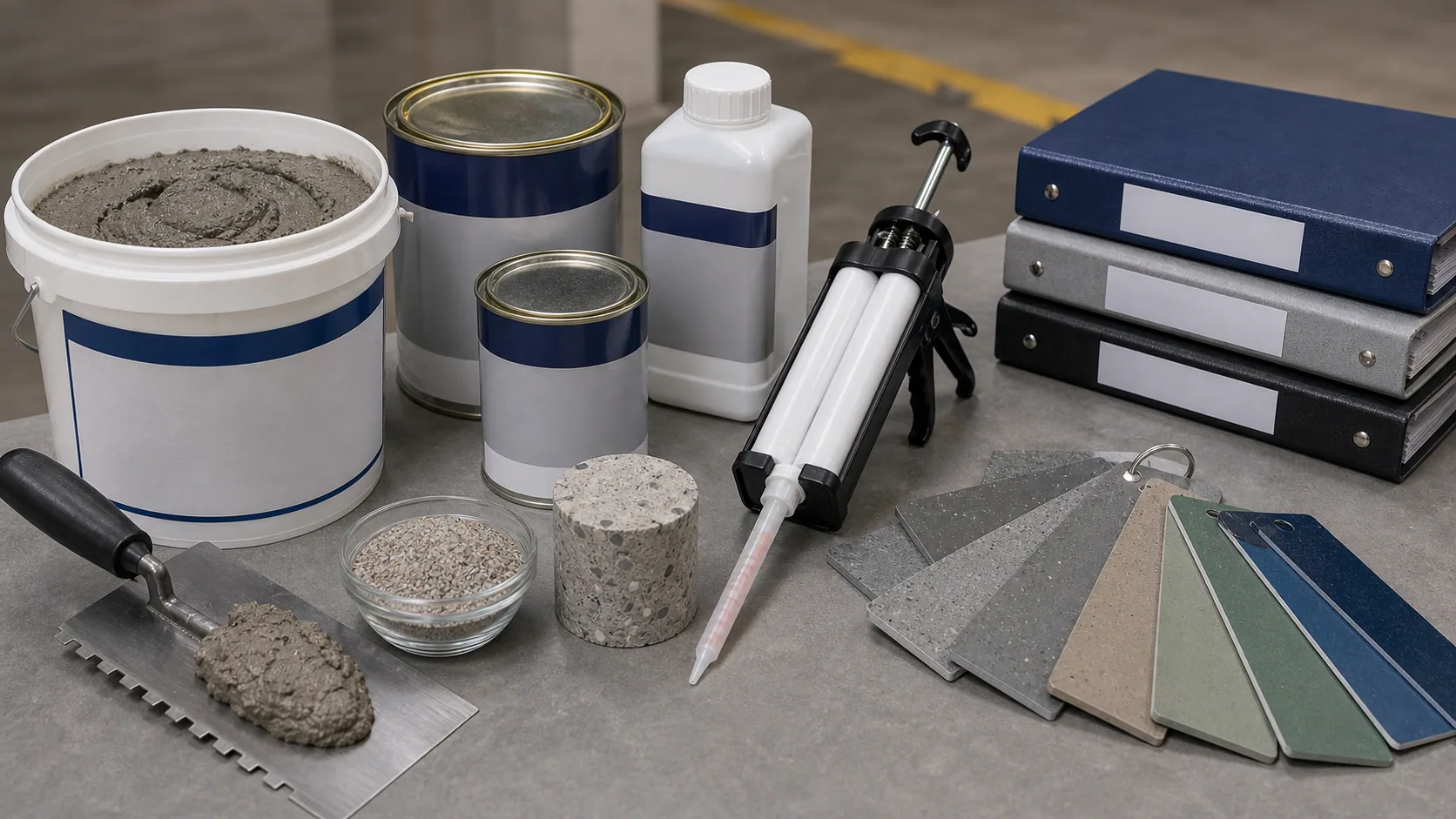 Construction chemicals for concrete floor repair before epoxy floor preparation