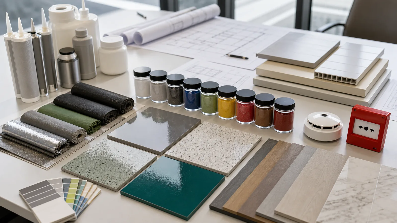 Construction chemicals pigments waterproofing membranes fire alarm and building material samples for KSA projects