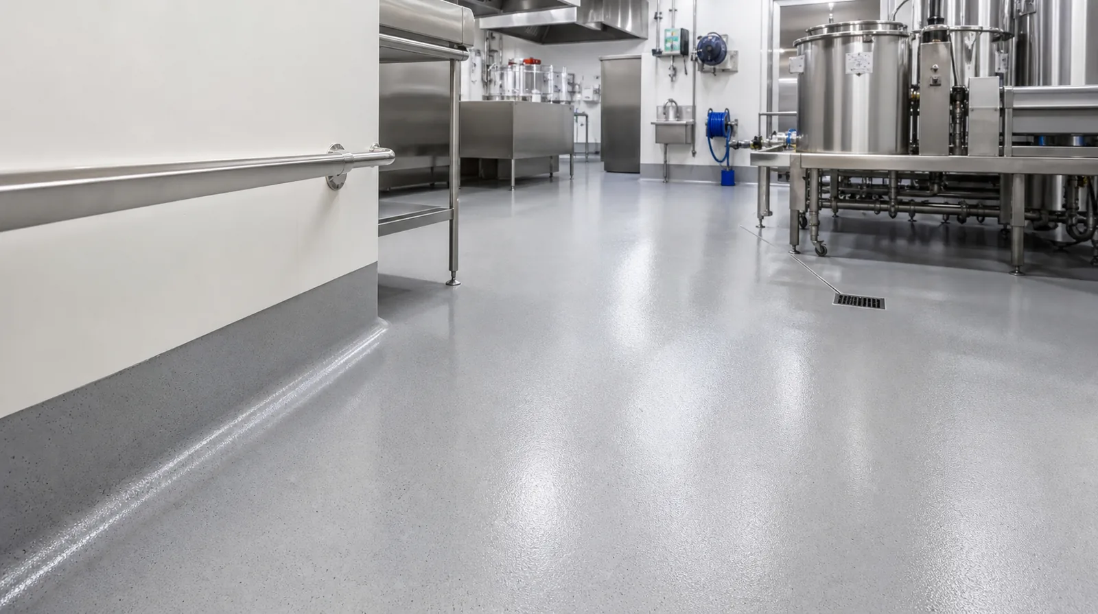 Professional epoxy flooring installation in Saudi Arabia with squeegee and spiked roller
