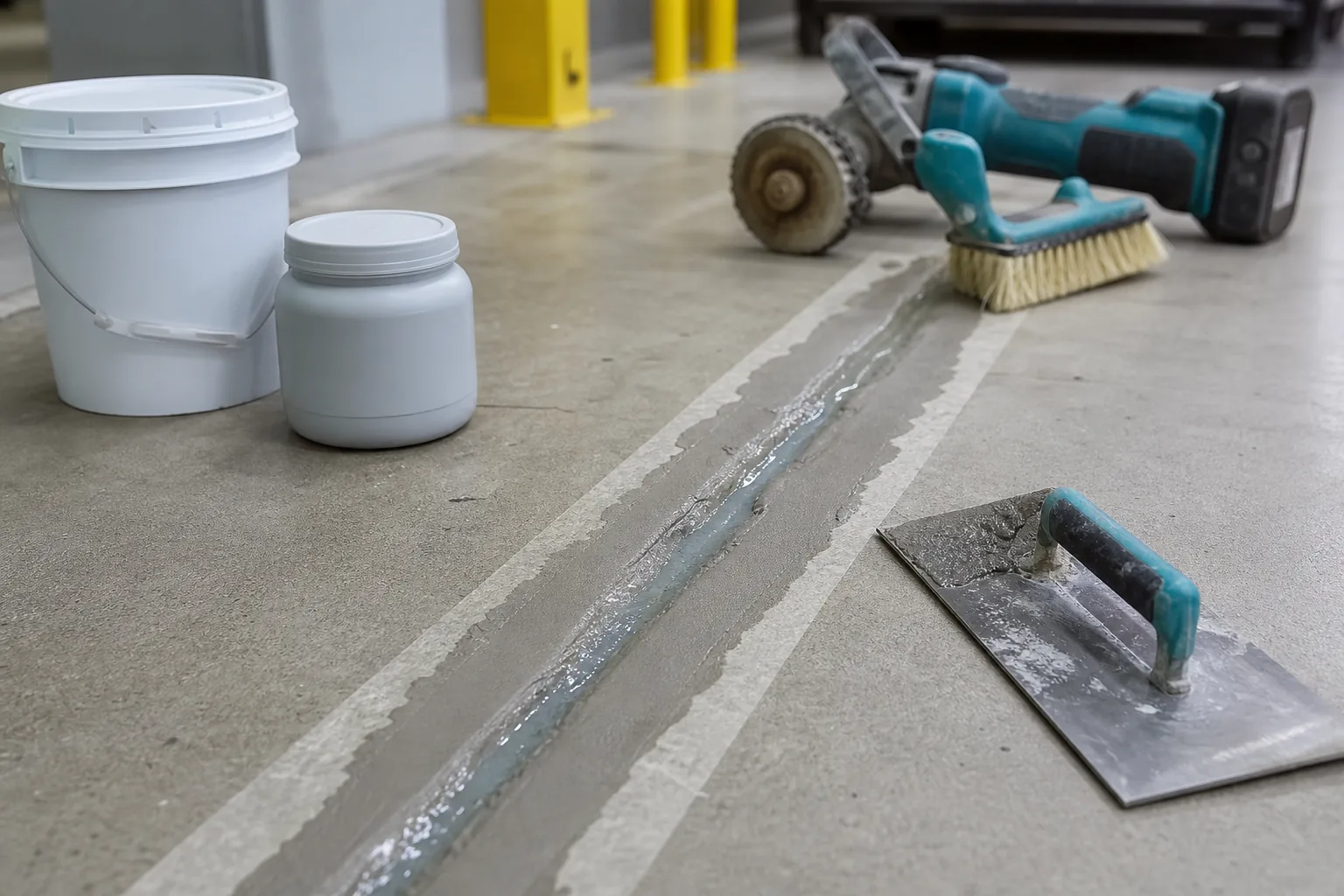 Epoxy joint and crack repair before floor recoating
