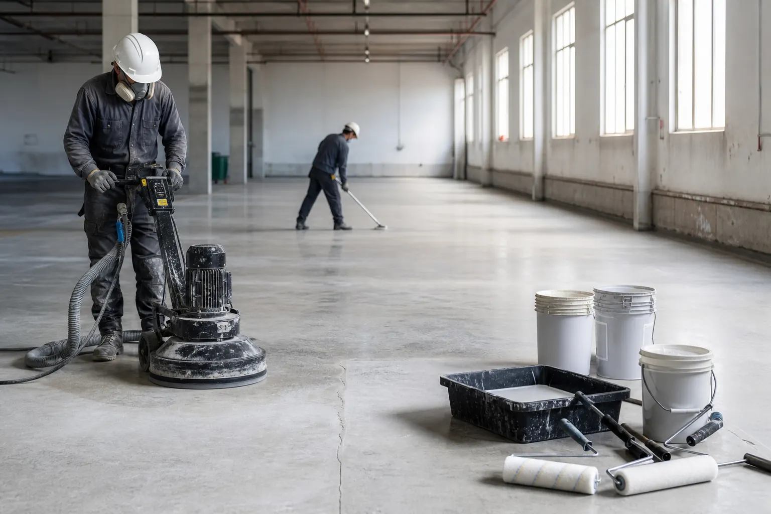 Industrial epoxy and polyurethane floor preparation process in Saudi Arabia