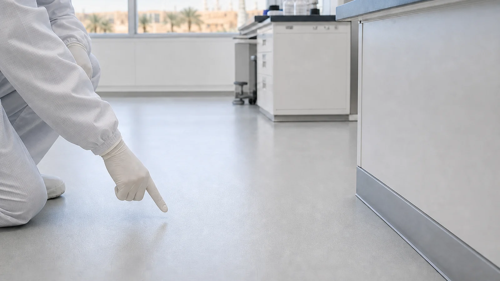 ESD cleanroom flooring and laboratory resin floor inspection in Saudi Arabia