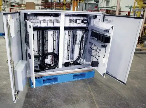 Transformer cabinet with door open