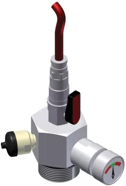 Synergy Firessense cylinder valve with pressure gauge and tube outlet