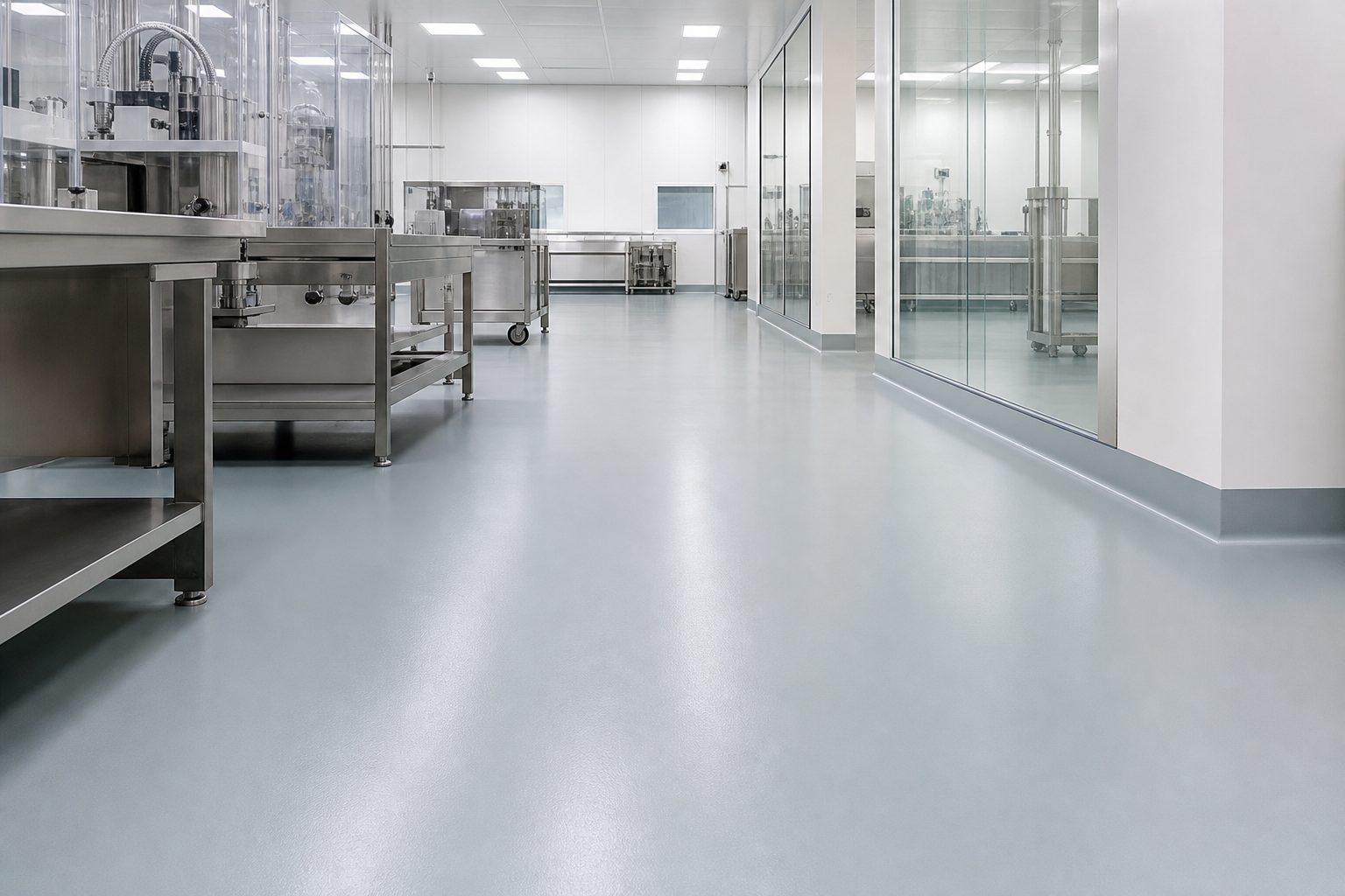 Seamless floor in a clean production facility