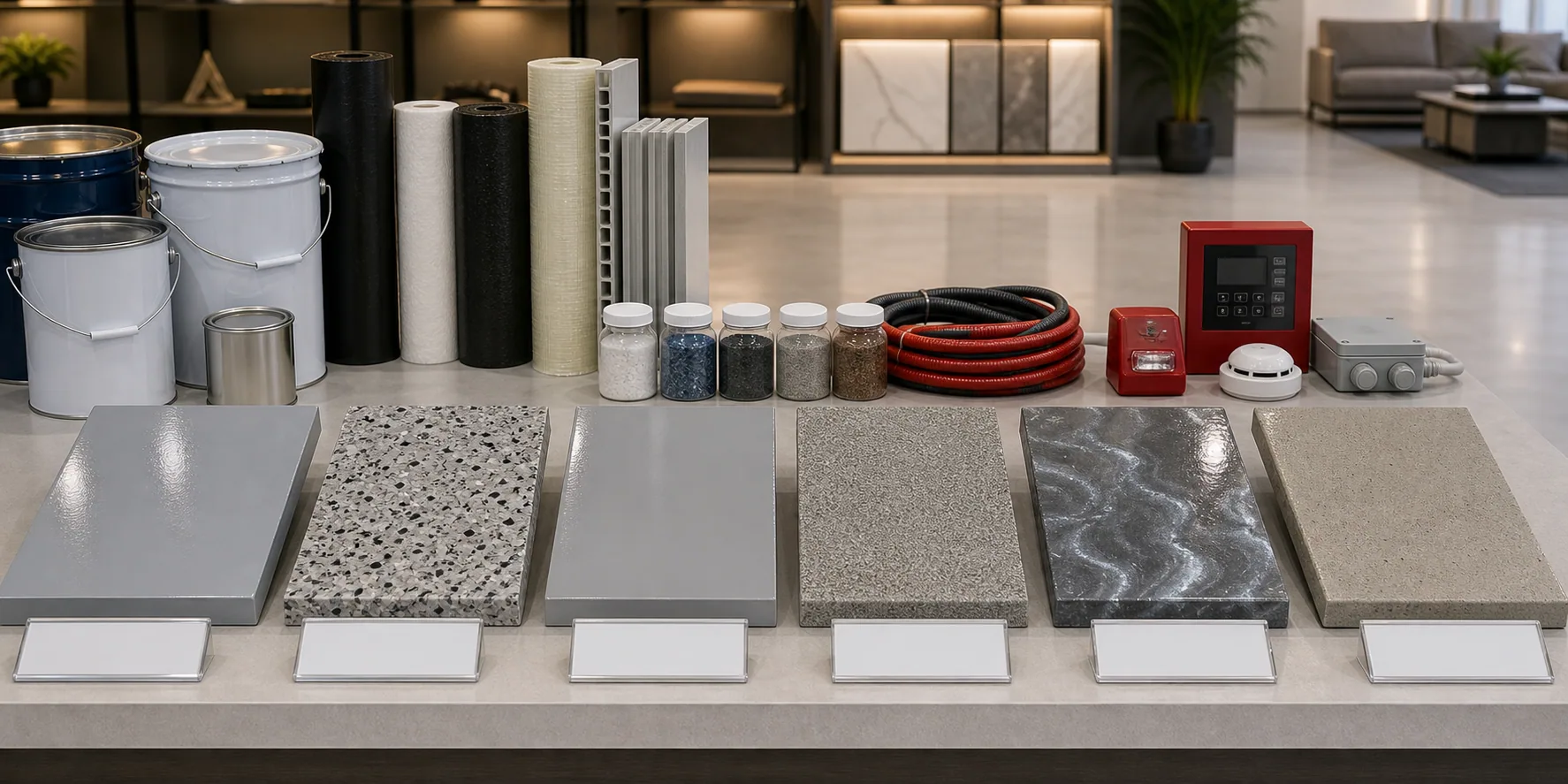 Floor coating cost factors in Saudi Arabia with epoxy PU flake quartz and metallic system samples