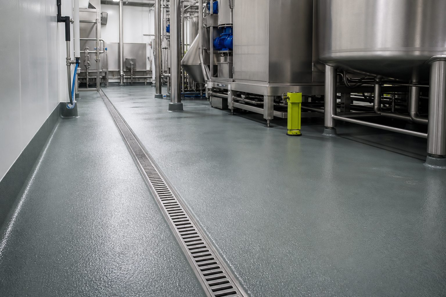 PU-cement washdown floor with drainage
