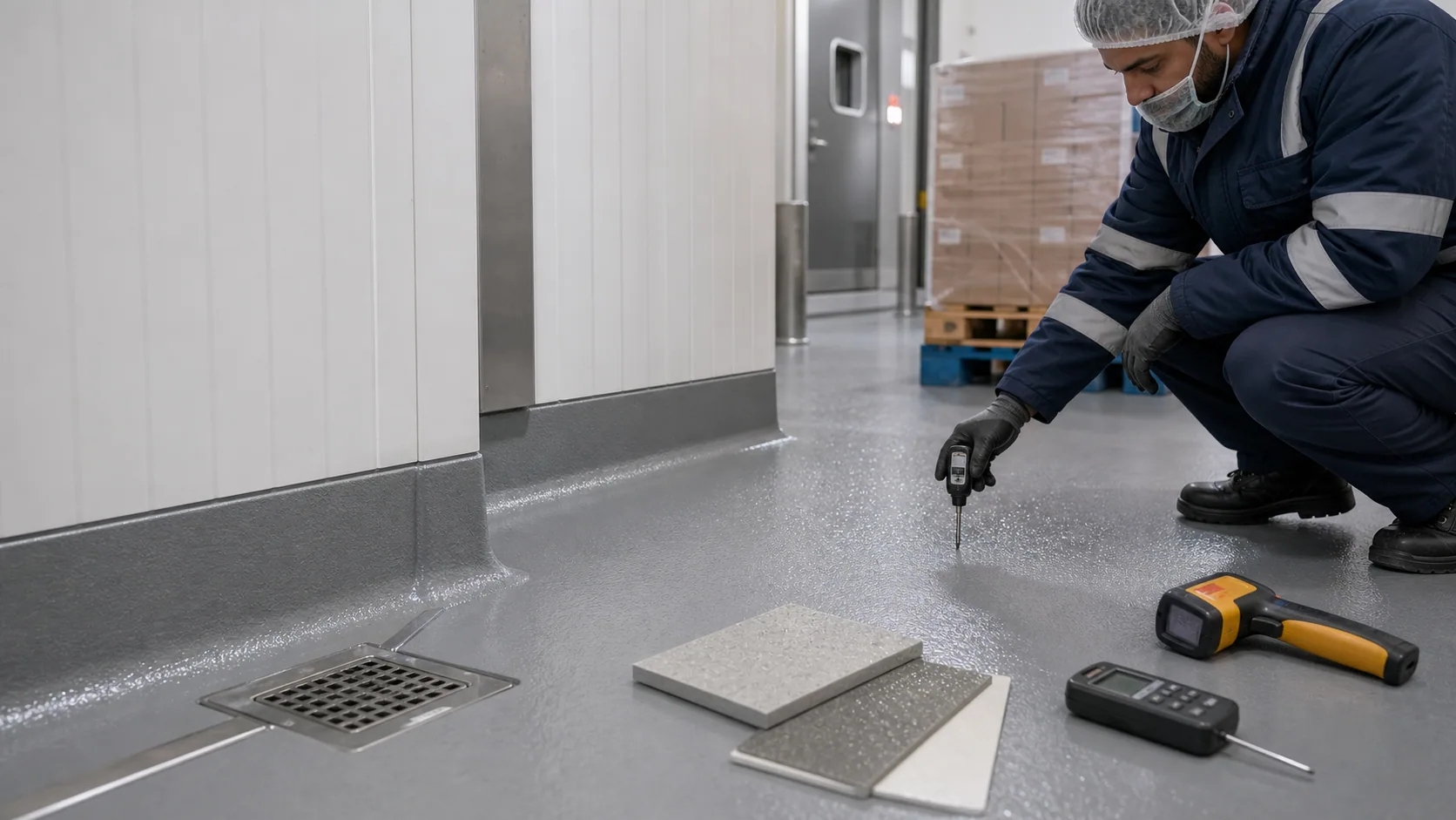 Hygienic seamless flooring for food and cold storage areas