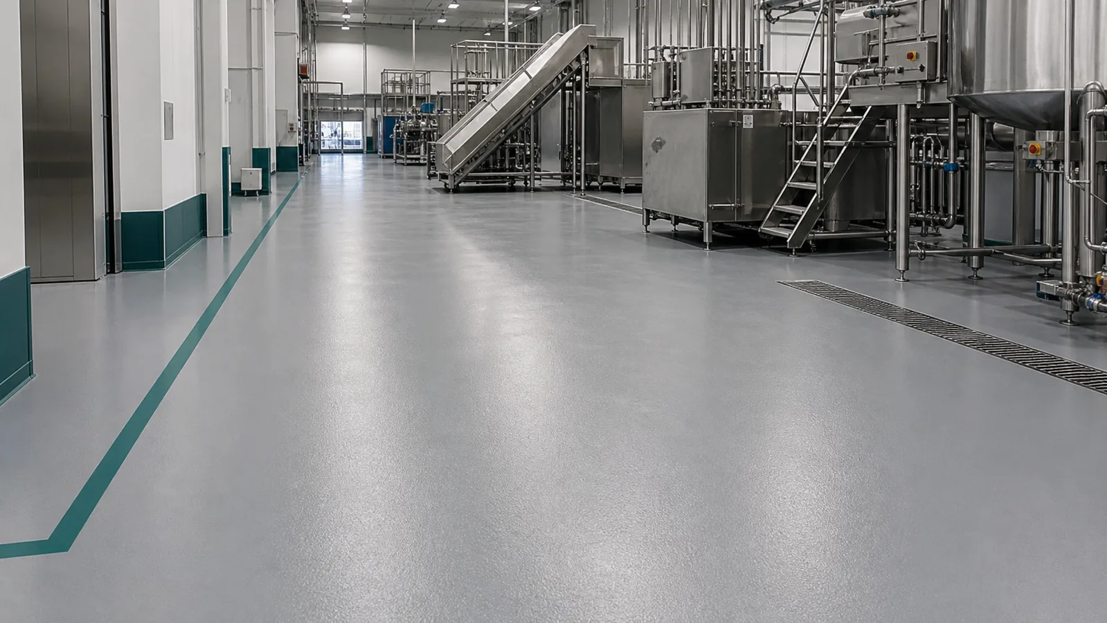 Food grade epoxy and PU cement flooring for a hygienic food factory in Saudi Arabia