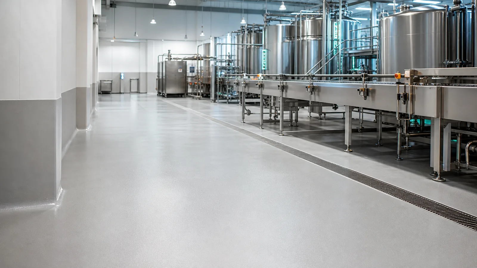 Food processing plant flooring in Saudi Arabia with seamless food grade epoxy and PU cement finish