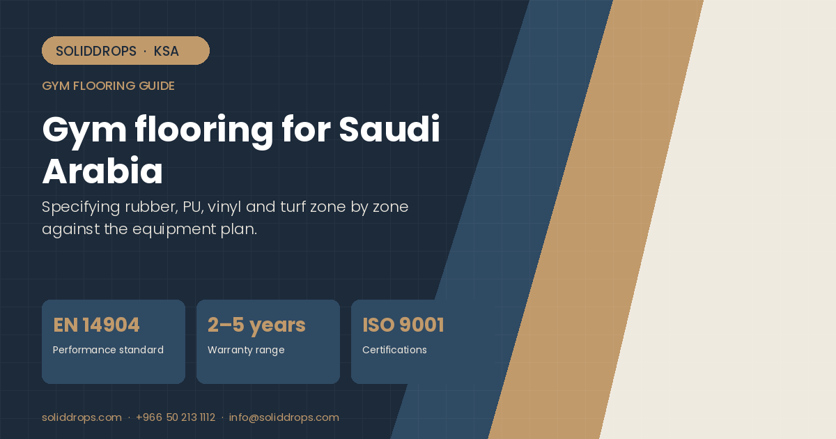Gym flooring for Saudi Arabia – SolidDrops guide cover graphic with key figures