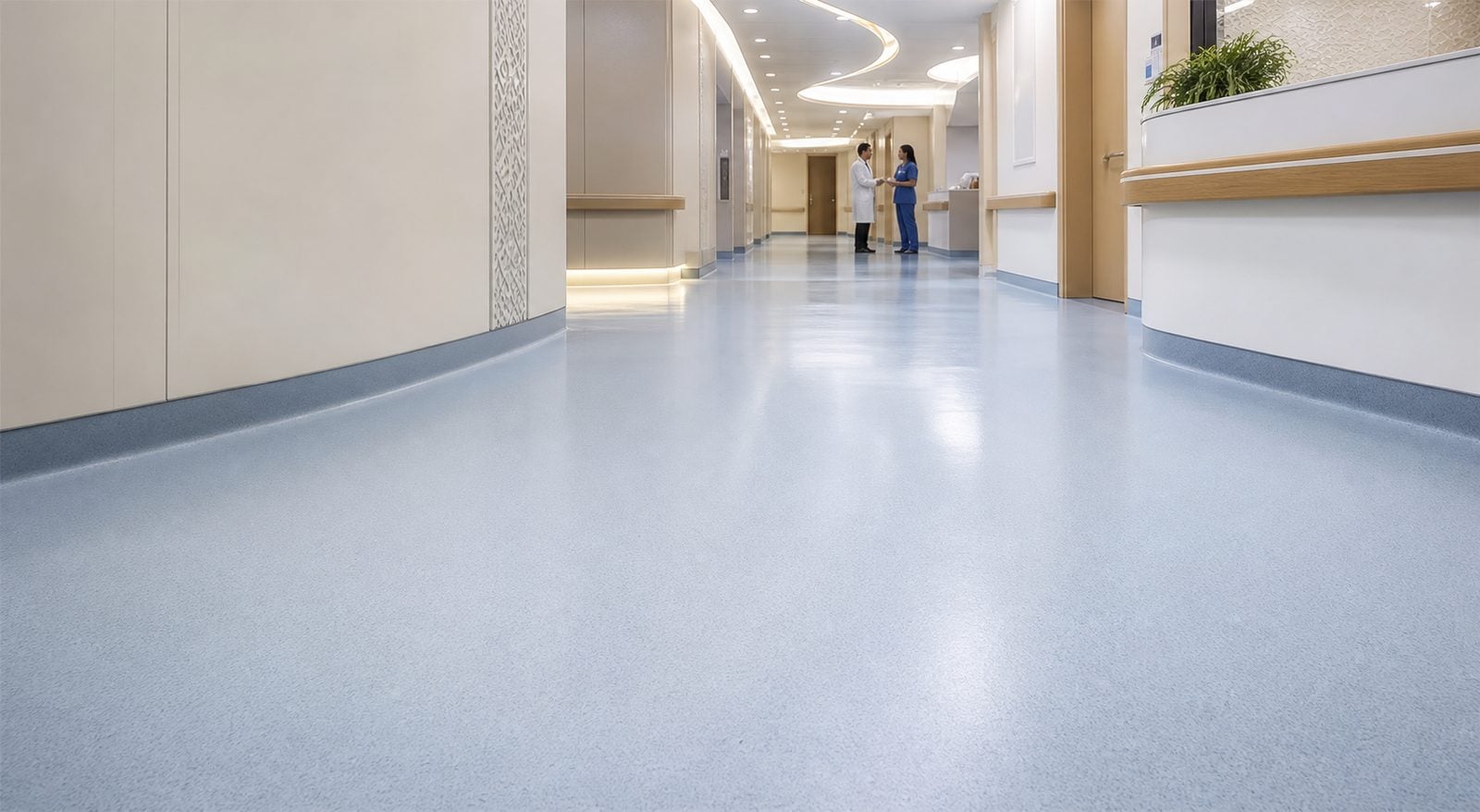 Healthcare resin flooring with cleanable wall protection in Saudi Arabia