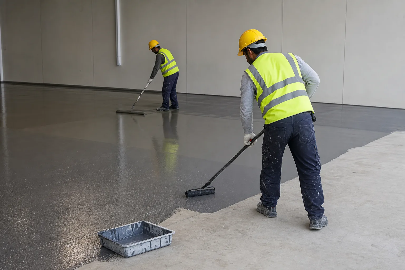 Hygienic epoxy flooring with coved skirting and drainage for Saudi Arabia facilities