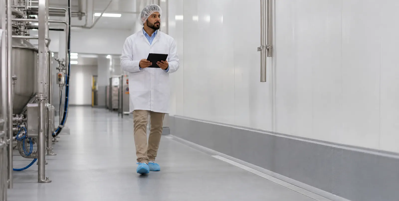 Hygienic PU flooring and FRP wall panels in a clean Saudi industrial facility