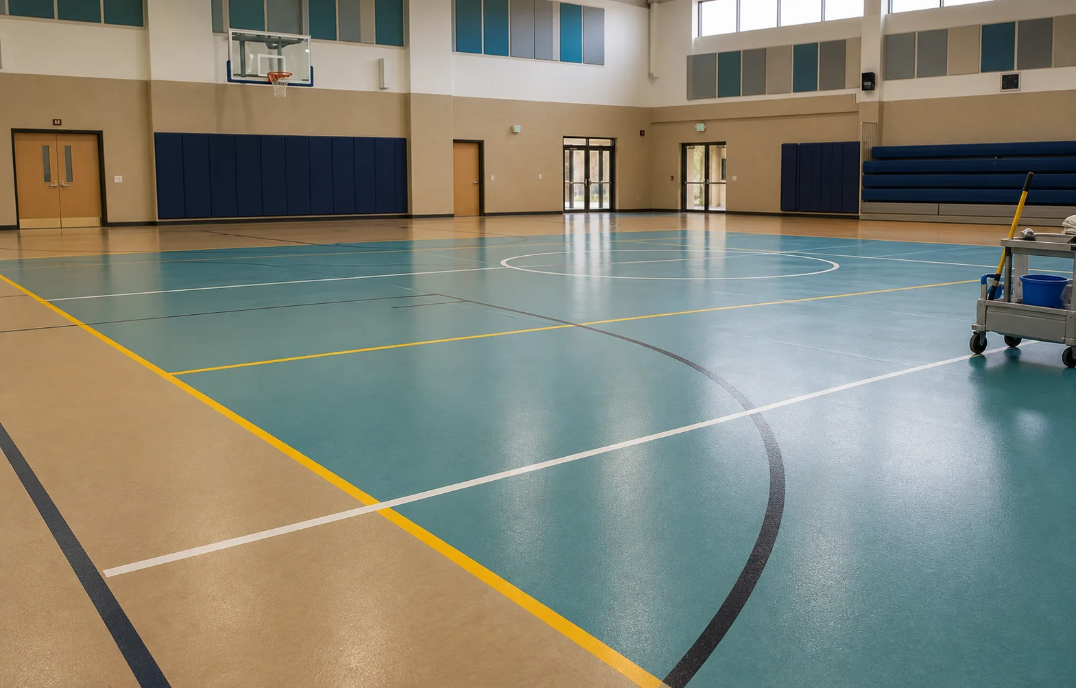 Indoor PU sports flooring maintenance for a multipurpose hall in Saudi Arabia