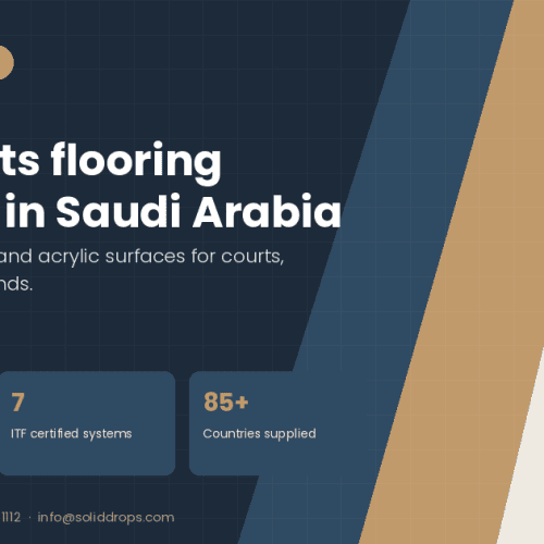 KDF sports flooring systems in Saudi Arabia – SolidDrops guide cover graphic with key figures