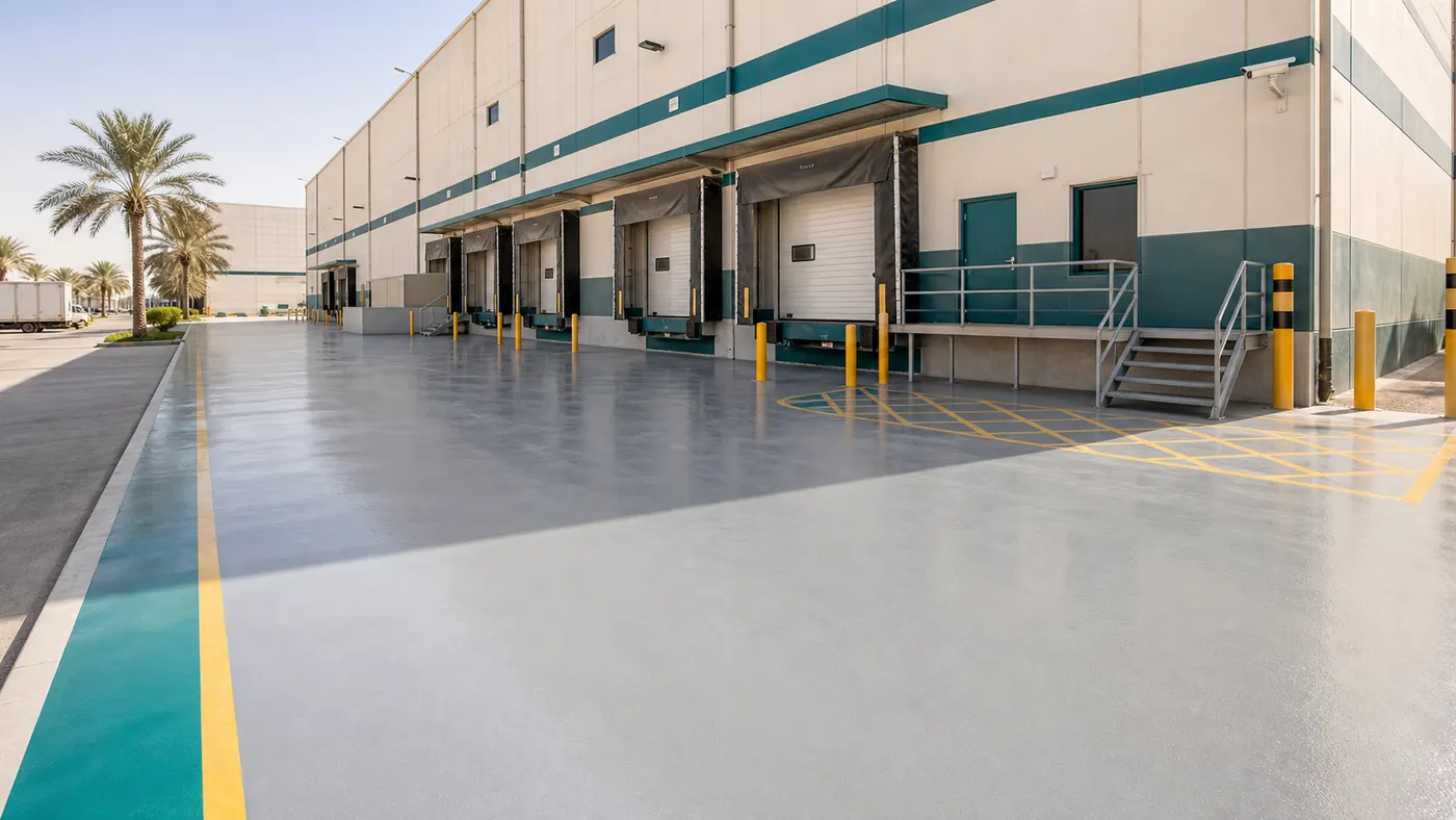 Coated loading area for epoxy flooring service coverage across Saudi Arabia