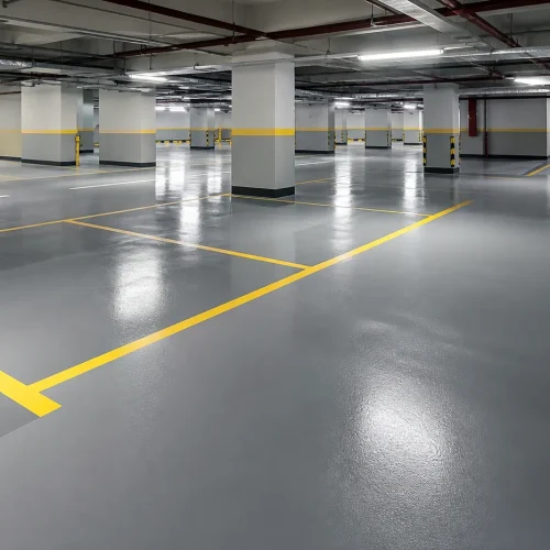 Parking deck epoxy and polyurethane floor coating with line marking in Saudi Arabia
