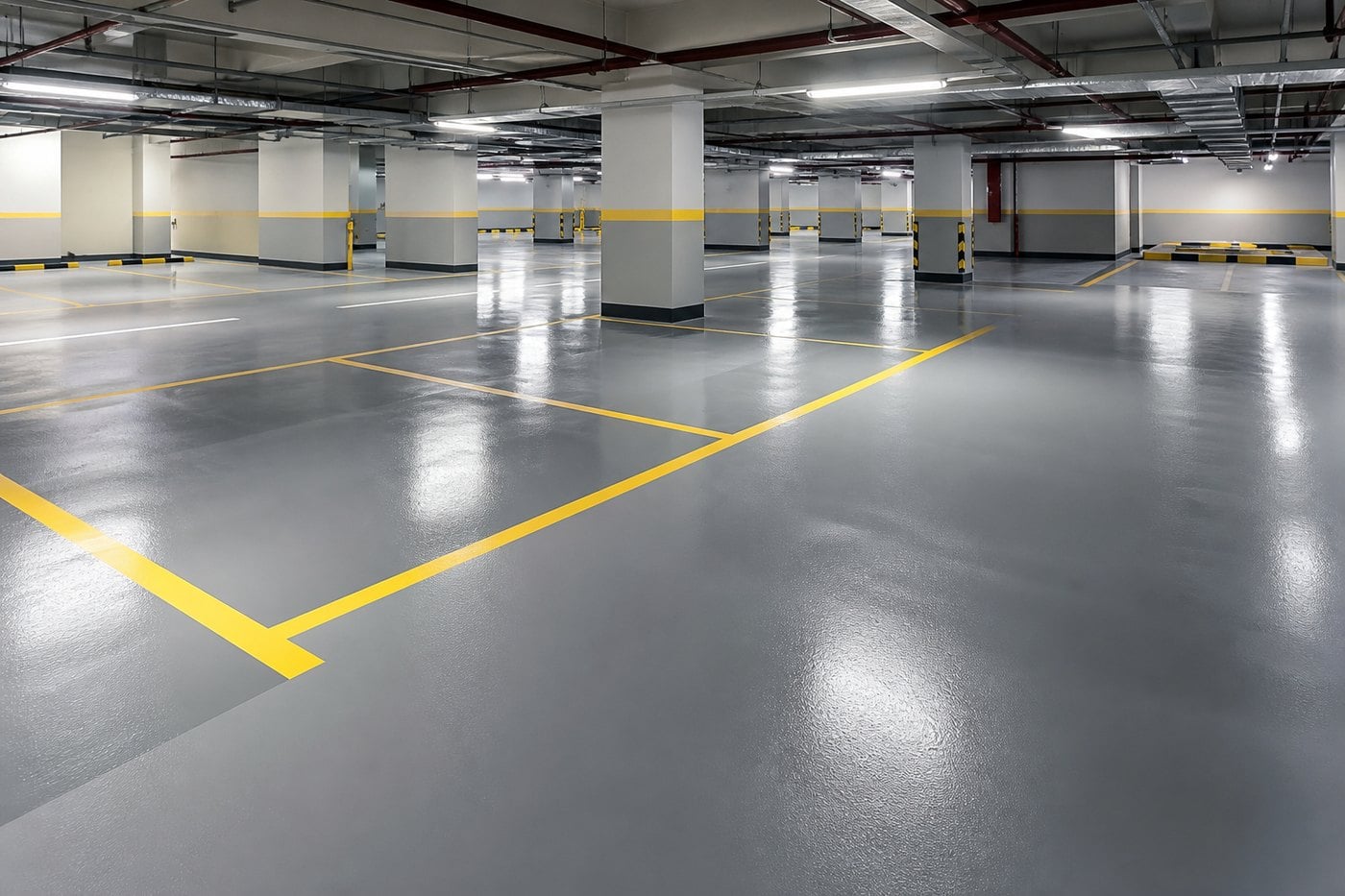 Parking deck epoxy and polyurethane floor coating with line marking in Saudi Arabia