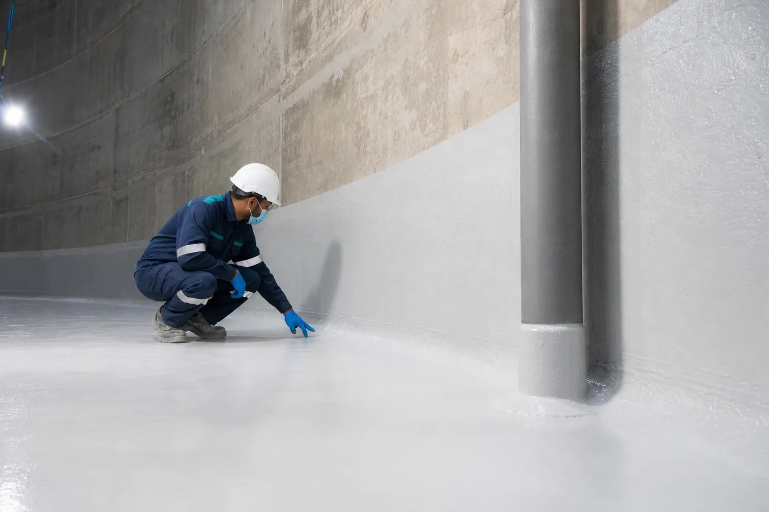 Polyurea water tank lining with wall floor cove detail in Saudi Arabia