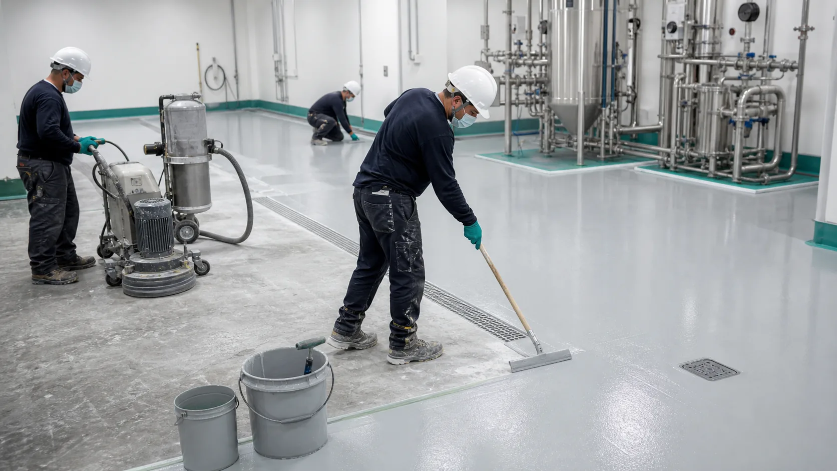 PU cement and Ucrete industrial floor installation by professional flooring applicators in Saudi Arabia
