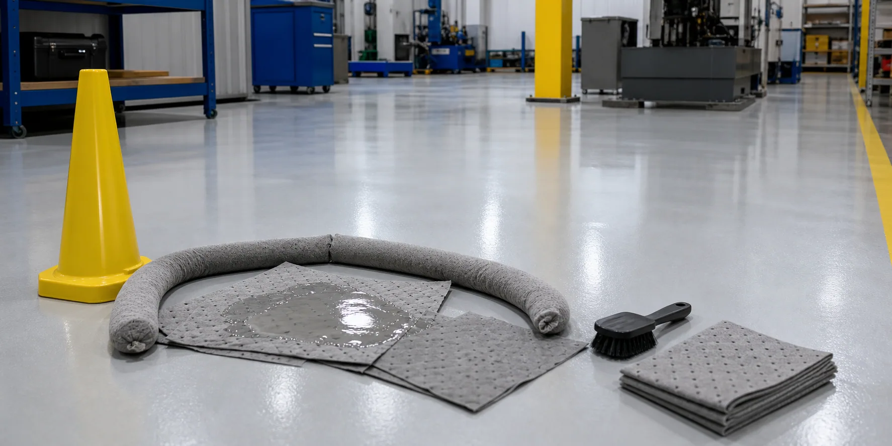 Resin floor spill cleaning and maintenance inspection in a Saudi industrial facility