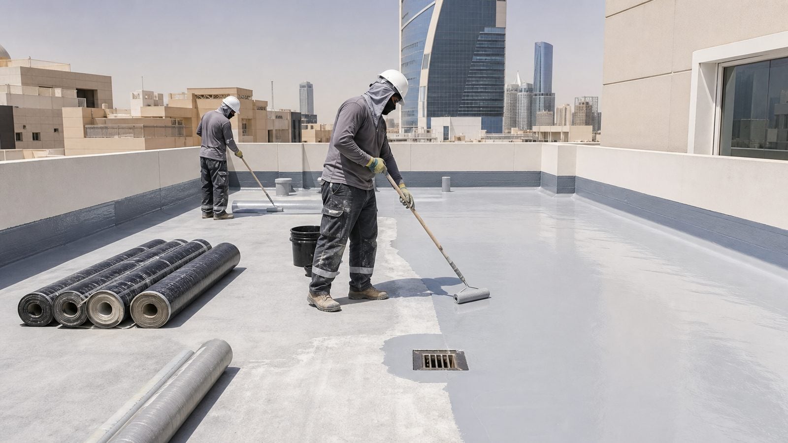 Roof waterproofing membrane application for commercial buildings in Saudi Arabia