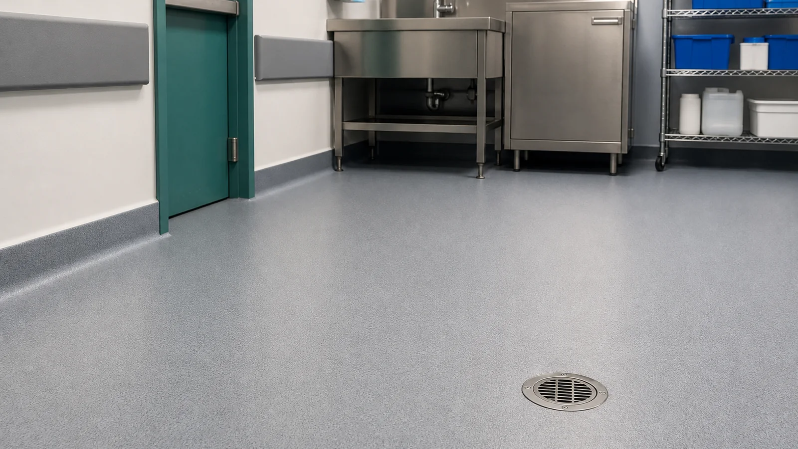 Seamless resin flooring and coved skirting concept for cleanable healthcare support areas in Saudi Arabia