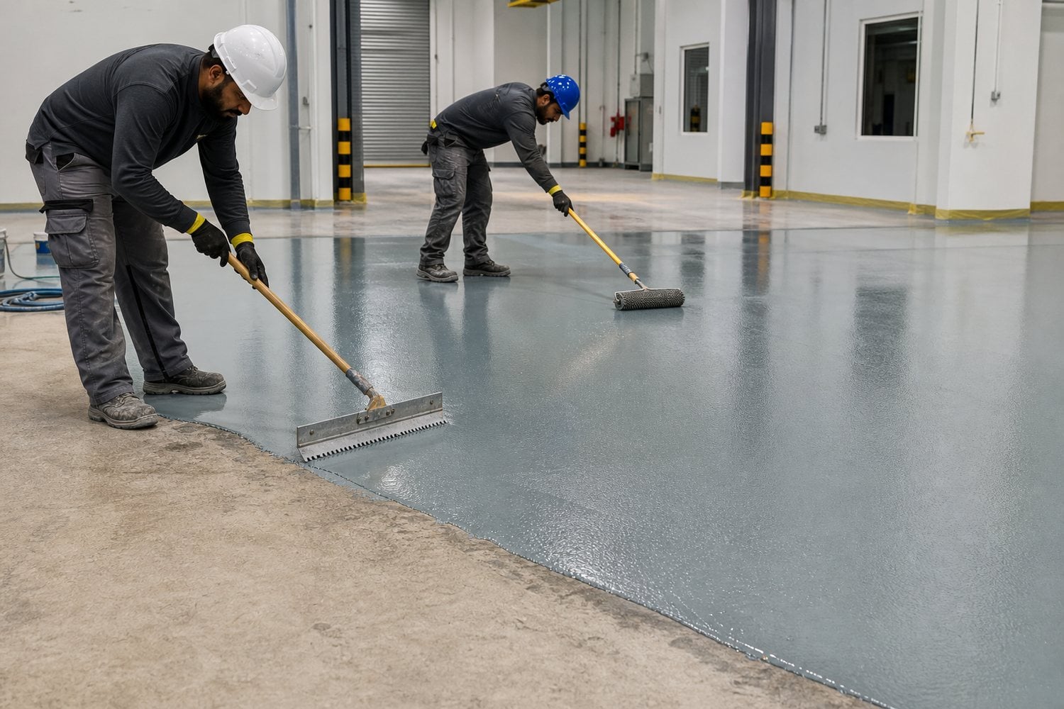 Surface preparation before showroom epoxy flooring in Saudi Arabia
