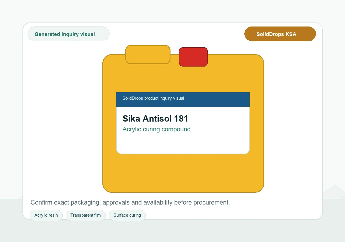 Sika Antisol 181 product inquiry visual for acrylic concrete curing compound in Saudi Arabia