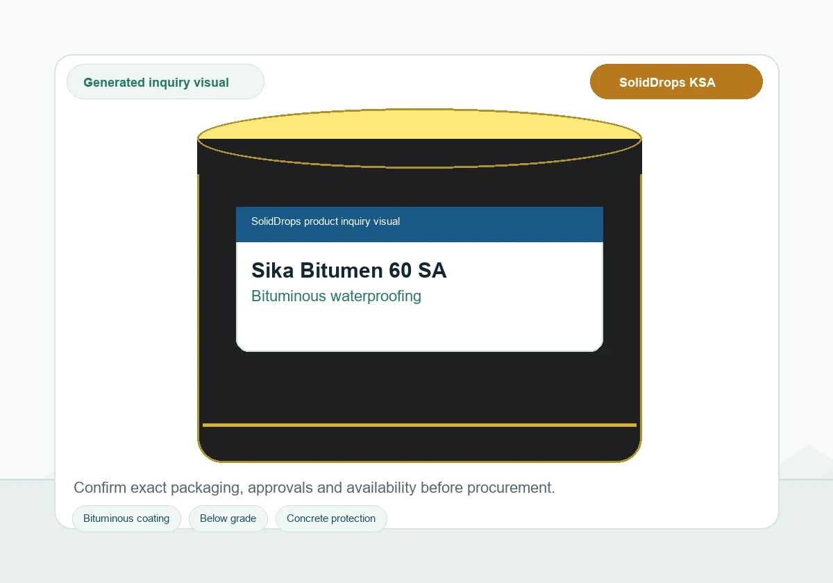 Sika Bitumen 60 SA product inquiry visual for bituminous waterproofing in Saudi Arabia