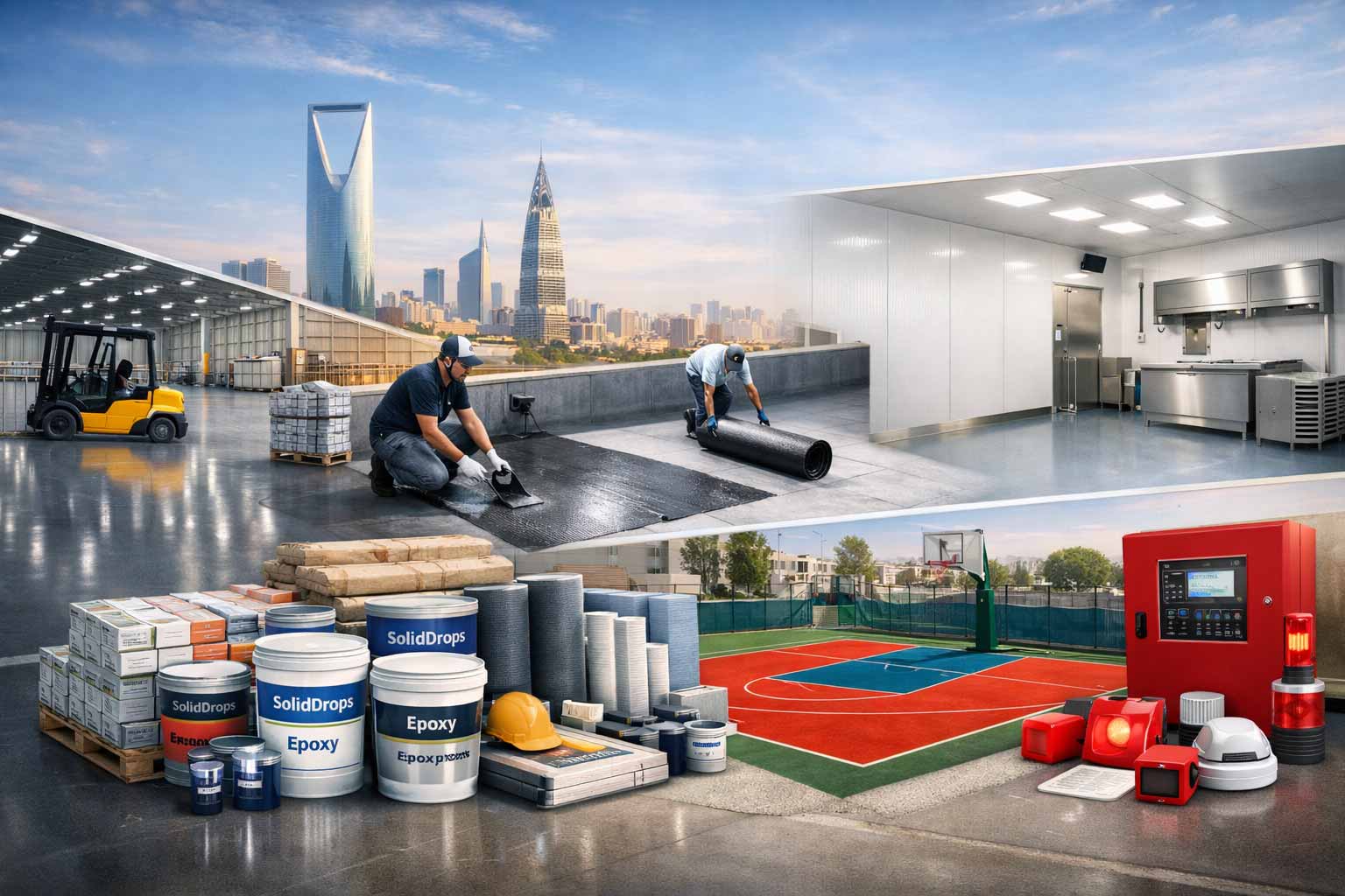 SolidDrops flooring, waterproofing, FRP, fire alarm, and industrial solutions for Saudi Arabia