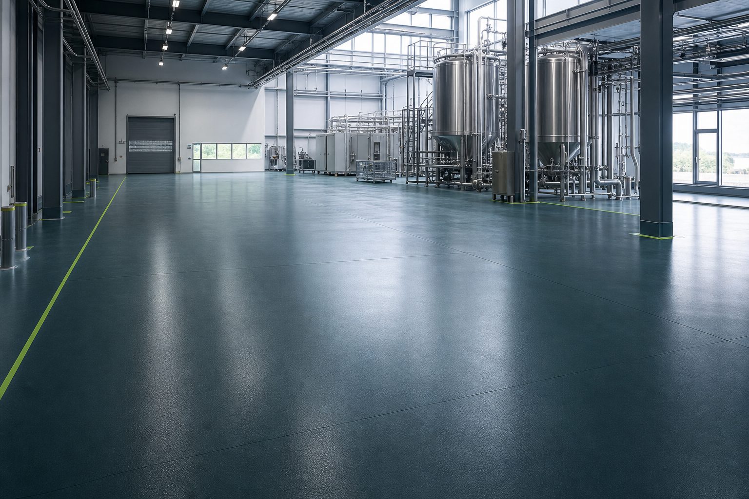 Seamless heavy-duty resin floor in a modern industrial facility