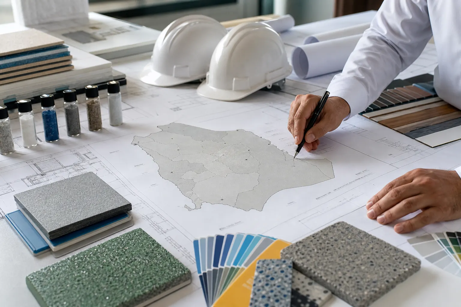 SolidDrops Saudi Arabia service coverage planning with flooring and building material samples