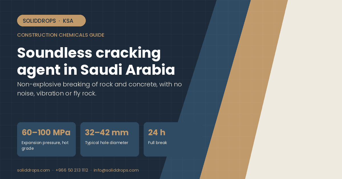 Soundless cracking agent in Saudi Arabia – SolidDrops guide cover graphic with key figures