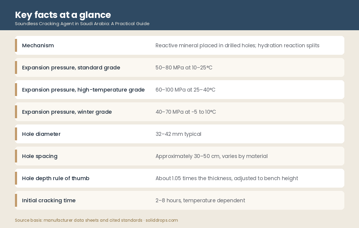Key facts at a glance infographic for soundless cracking agent Saudi Arabia