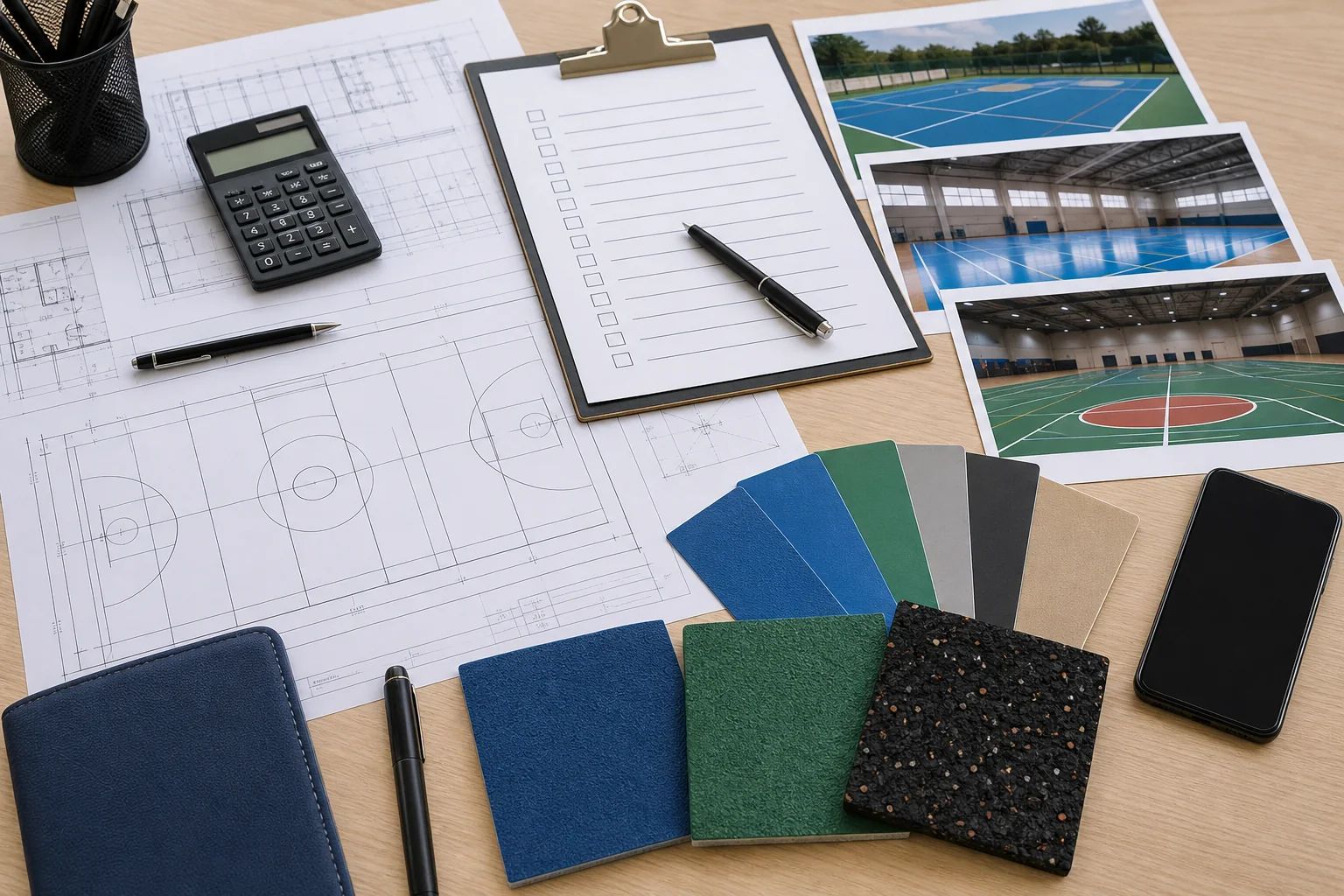 Sports flooring quotation checklist with BOQ drawings and site photos for Saudi projects