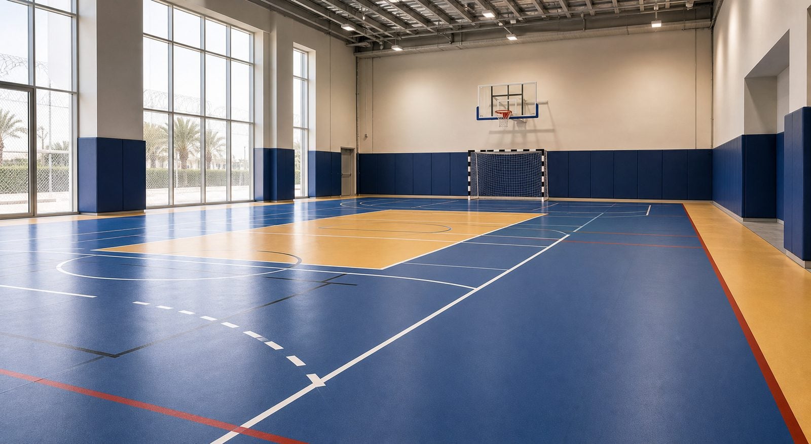 Indoor sports flooring system for gyms courts schools and recreational facilities in Saudi Arabia