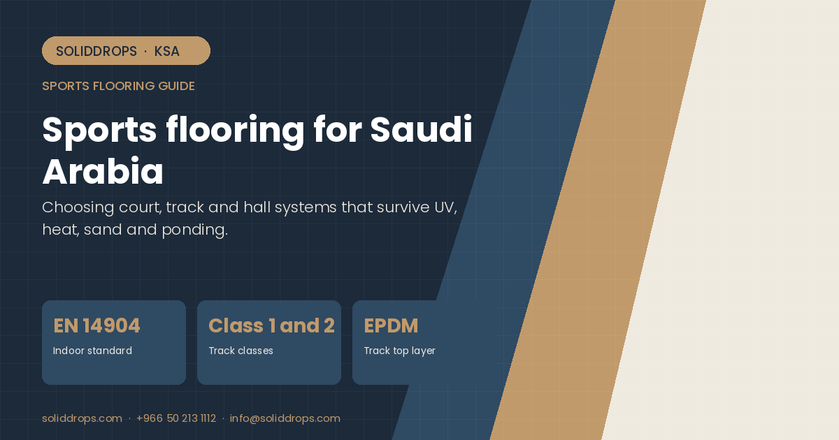Sports flooring for Saudi Arabia – SolidDrops guide cover graphic with key figures