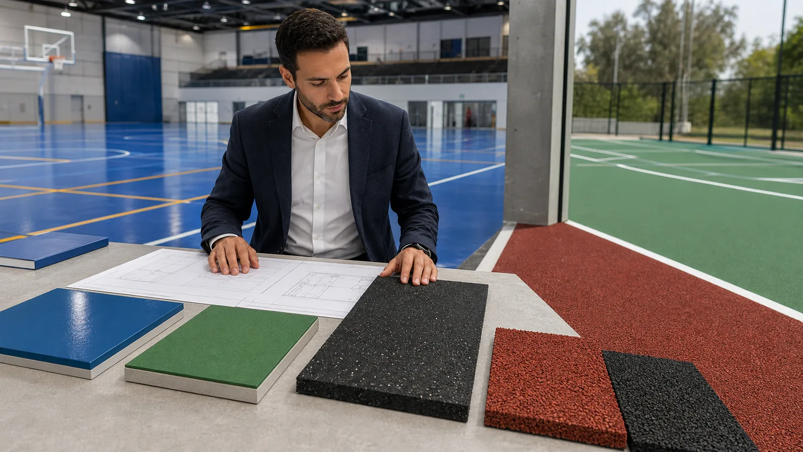 Sports flooring system samples for PU acrylic rubber and EPDM floors in Saudi Arabia