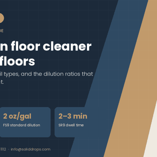 Stonkleen floor cleaner for resin floors – SolidDrops guide cover graphic with key figures