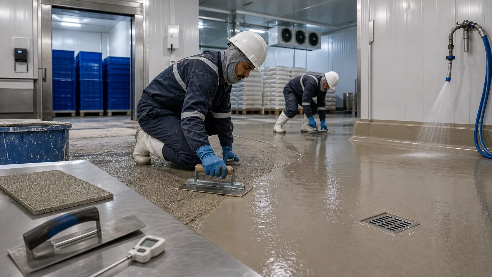 PU cement flooring with drain and washdown detailing